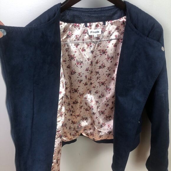 Freda (UK Boutique) Blue Biker Moto Jacket Size 12 - Picture 8 of 11